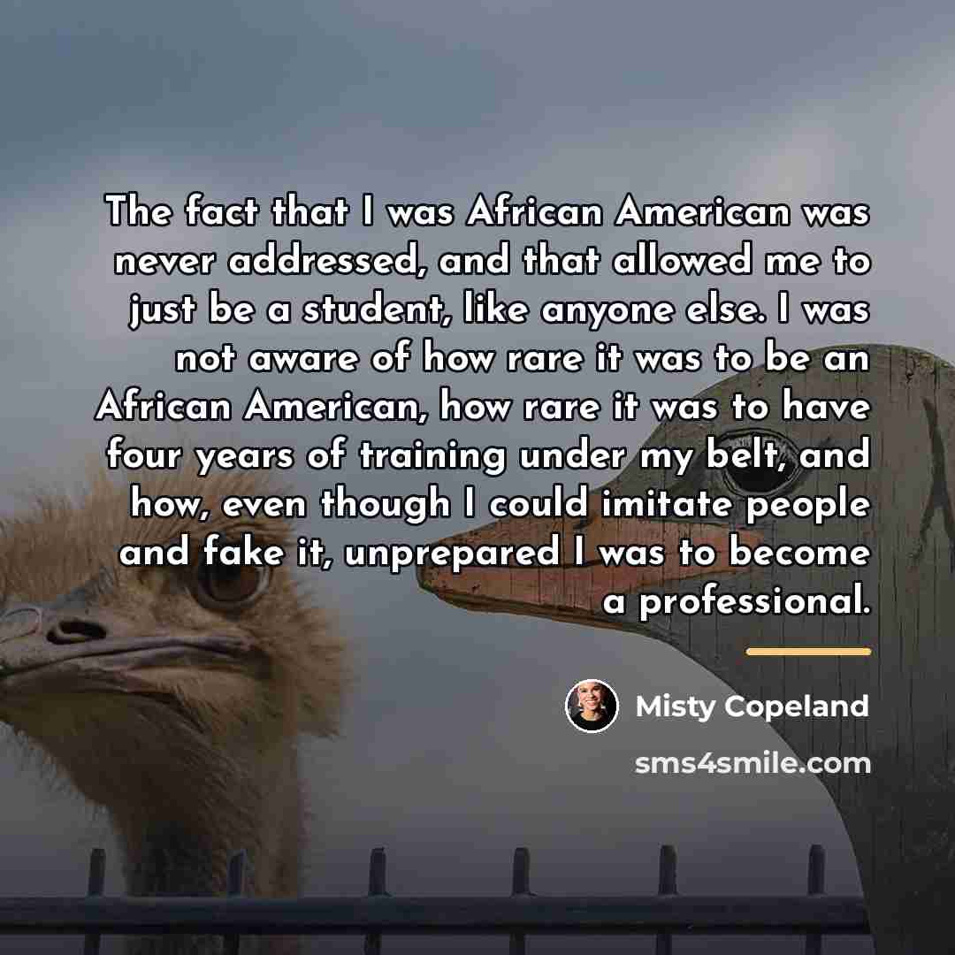 “The fact that I was African American was never addressed,…” quote by Misty Copeland