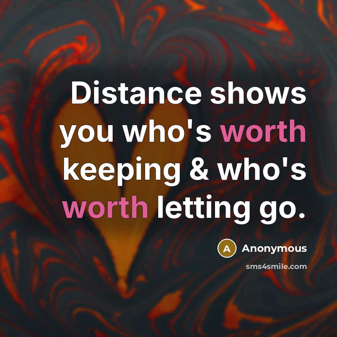 “Distance shows you who's worth keeping & who's worth letting…” quote by Anonymous
