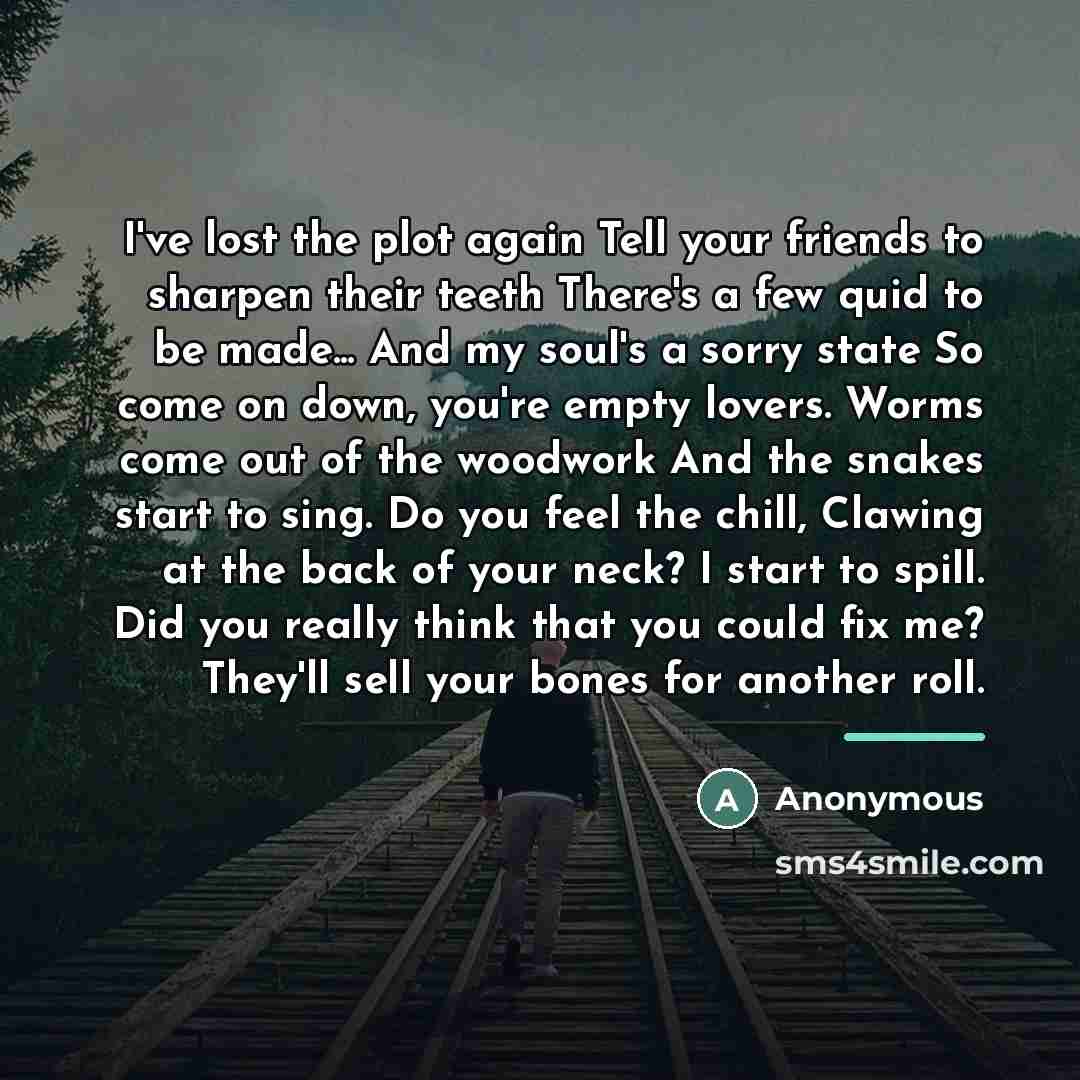 “I've lost the plot again Tell your friends to sharpen…” quote by Anonymous