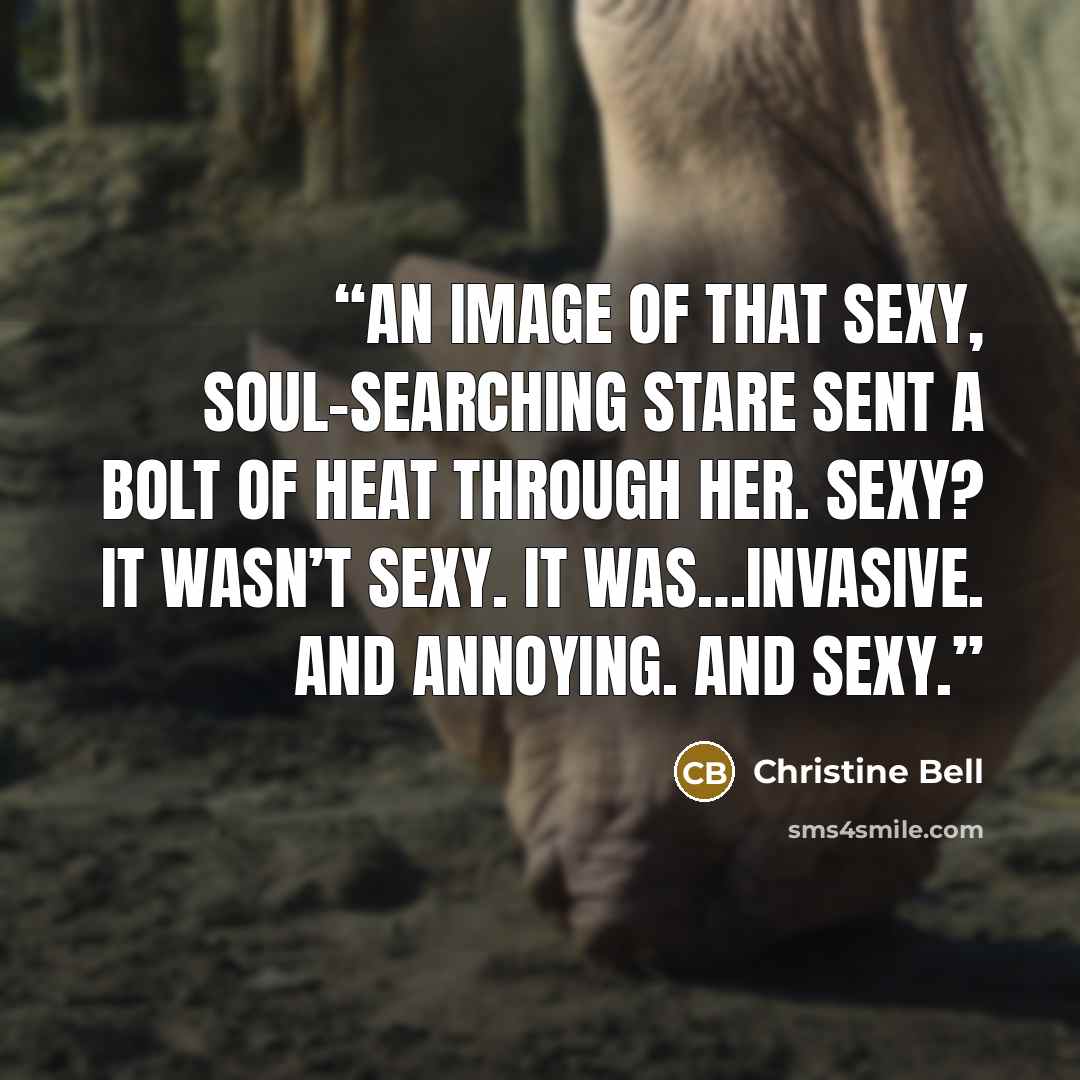 “An image of that sexy, soul-searching stare sent a bolt of heat through her. Sexy? It wasn’t sexy. It was…invasive. And annoying. And sexy.” quote by Christine Bell