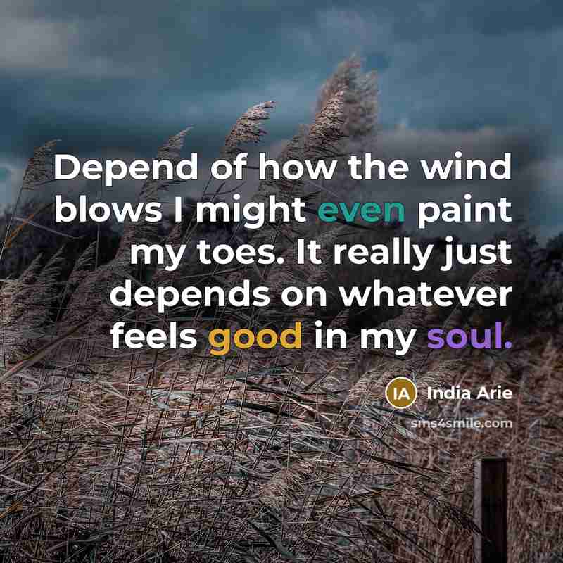 “Depend of how the wind blows I might even paint my toes. It really just depends on whatever feels good in my soul.” quote by India Arie