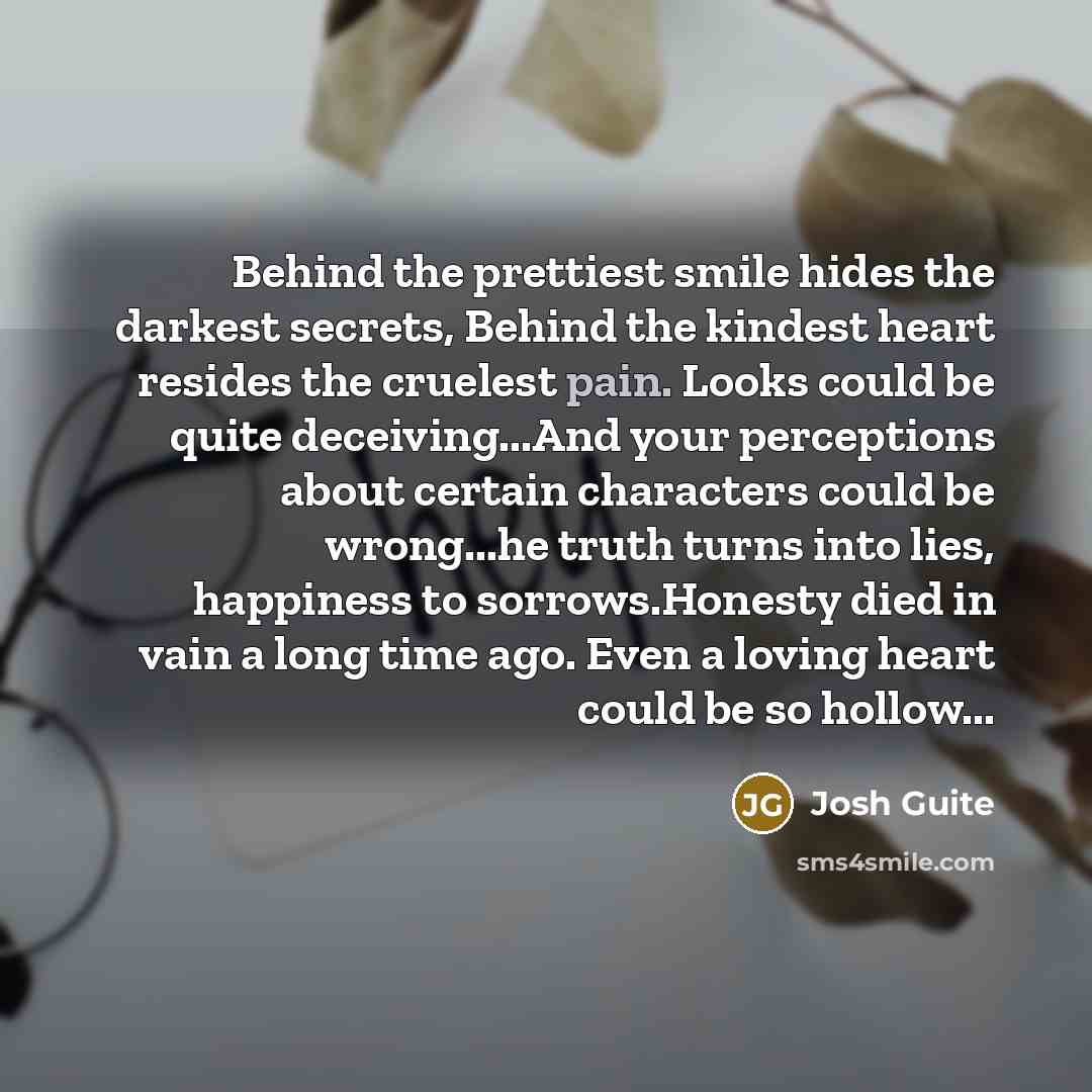 “Behind the prettiest smile hides the darkest secrets, Behind the…” quote by Josh Guite