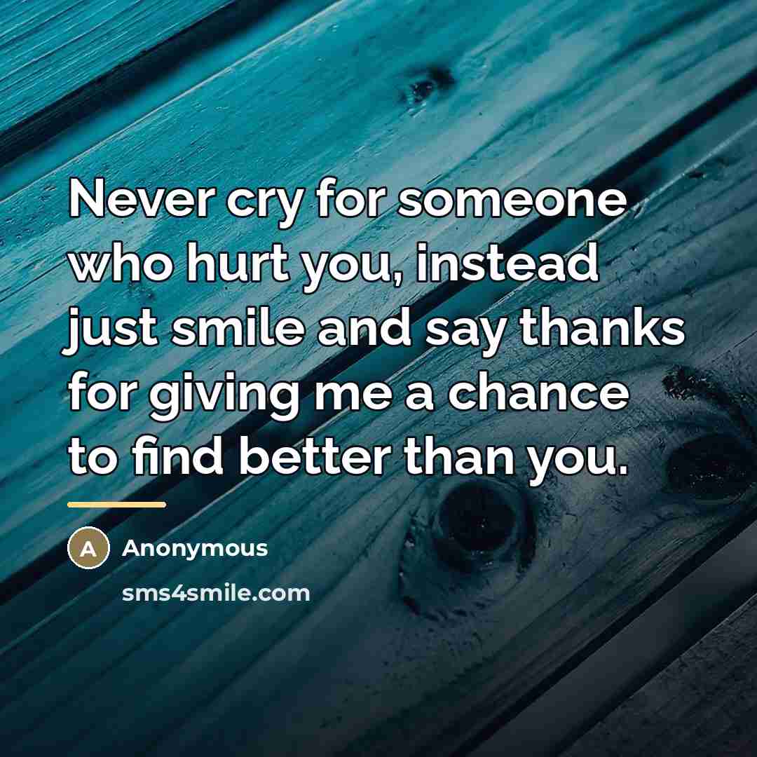 “Never cry for someone who hurt you, instead just smile…” quote by Anonymous