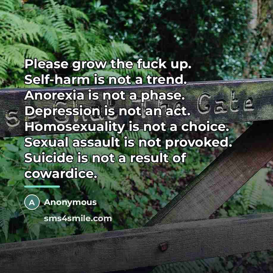 “Please grow the fuck up. Self-harm is not a trend.…” quote by Anonymous