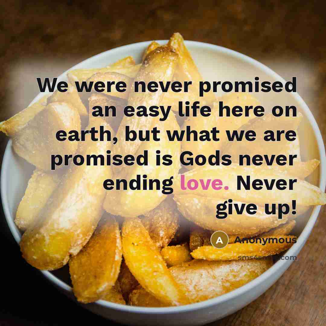 “We were never promised an easy life here on earth,…” quote by Anonymous