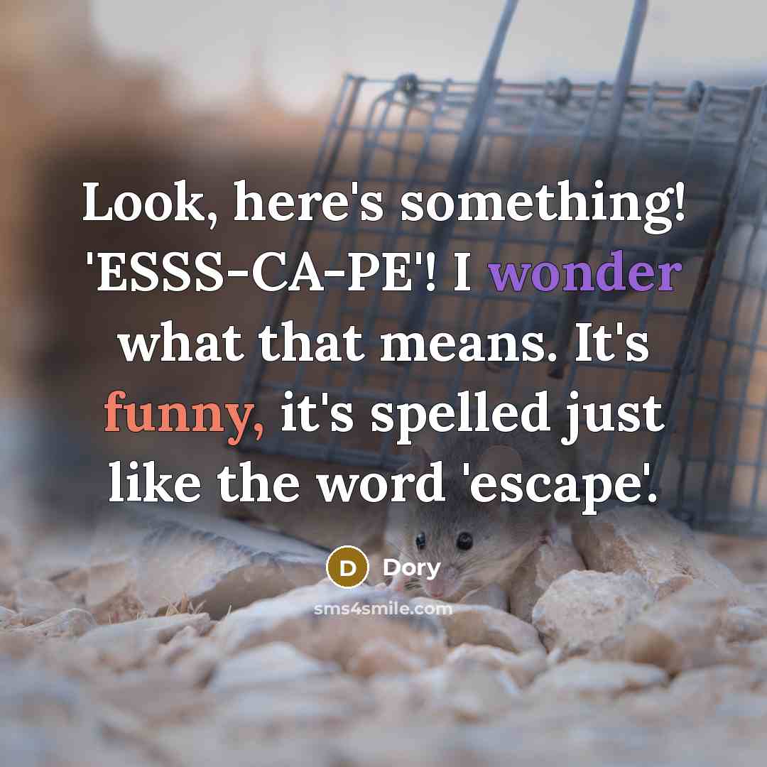 “Look, here's something! 'ESSS-CA-PE'! I wonder what that means. It's funny, it's spelled just like the word 'escape'.” quote by Dory