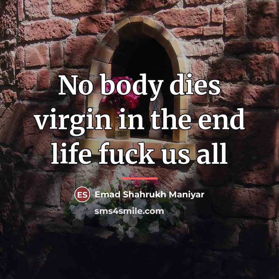 “No body dies virgin in the end life fuck us…” quote by Emad Shahrukh Maniyar