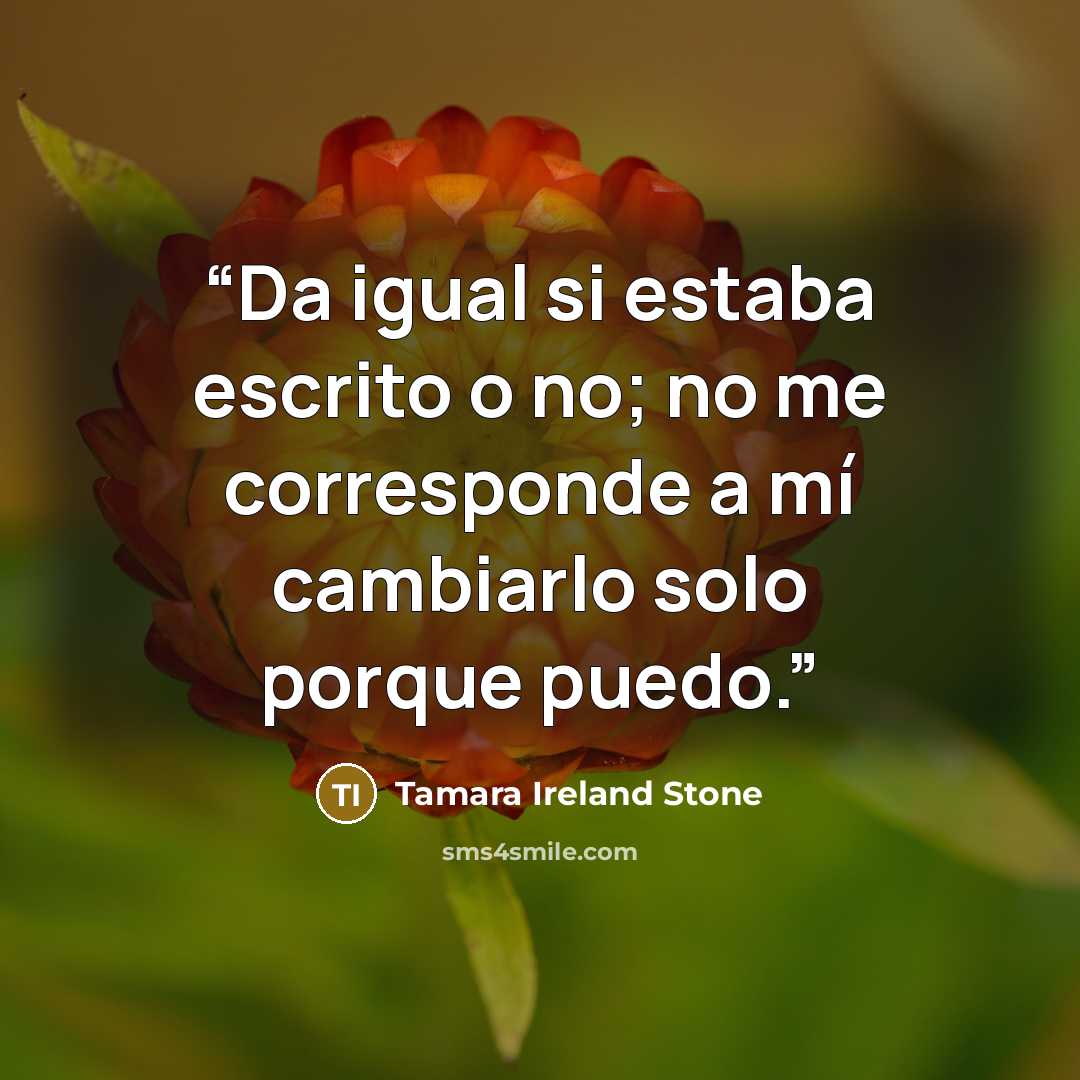 “Da igual si estaba escrito o no; no me corresponde a mí cambiarlo solo porque puedo.” quote by Tamara Ireland Stone