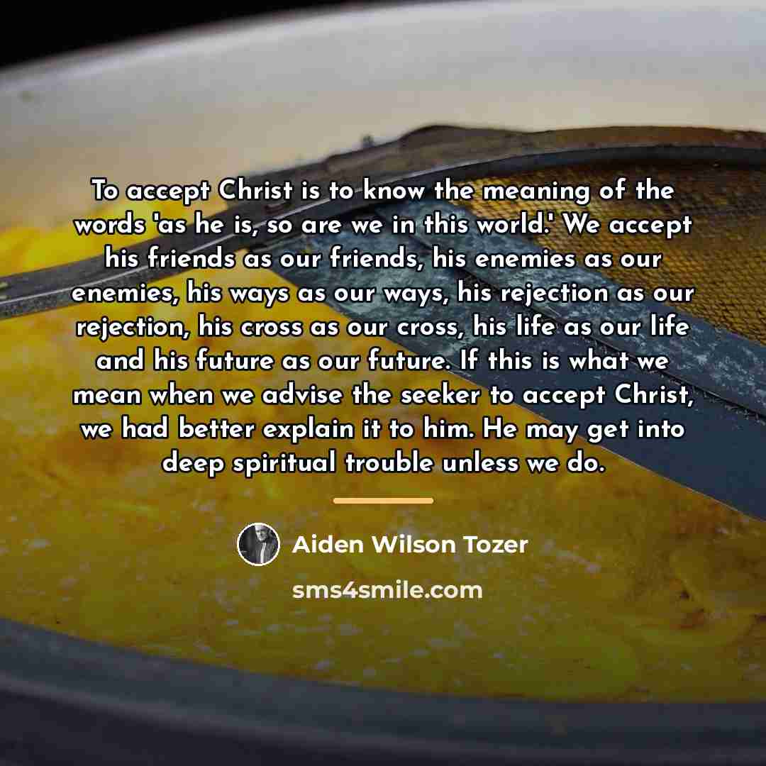 “To accept Christ is to know the meaning of the…” quote by Aiden Wilson Tozer