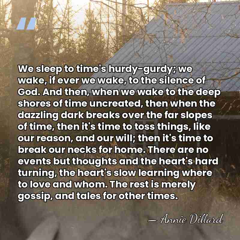 We sleep to time's hurdy-gurdy; we wake, if ever we wake, to&hellip; - Annie Dillard