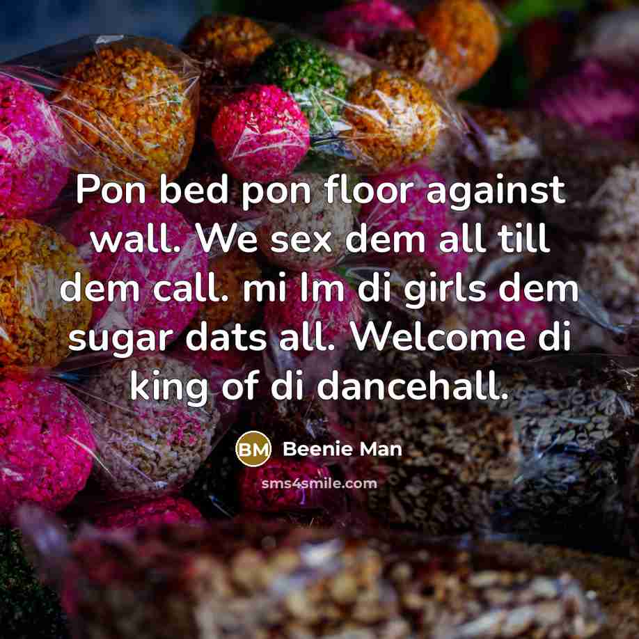 “Pon bed pon floor against wall. We sex dem all…” quote by Beenie Man