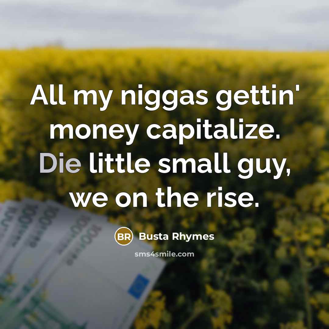 “All my niggas gettin' money capitalize. Die little small guy, we on the rise.” quote by Busta Rhymes