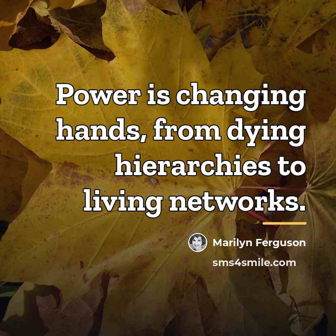 “Power is changing hands, from dying hierarchies to living networks.…” quote by Marilyn Ferguson