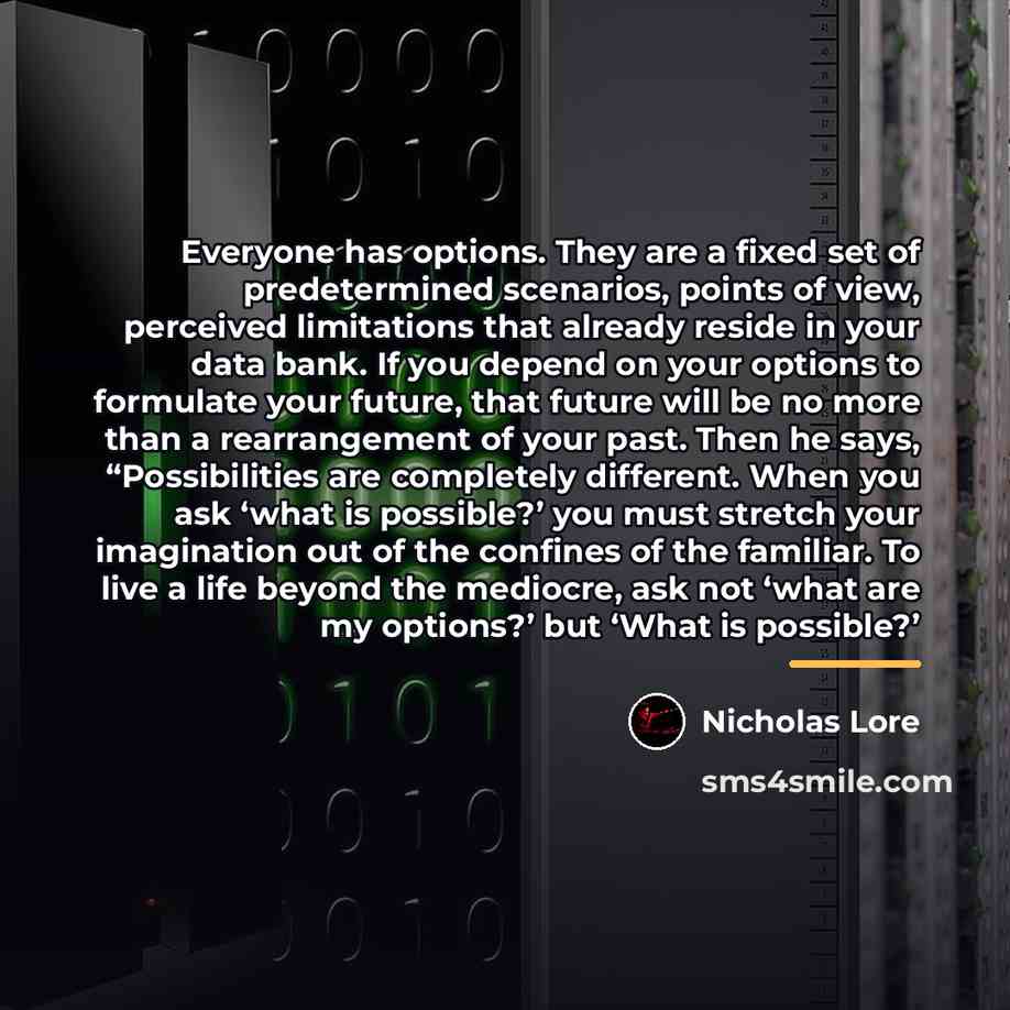 “Everyone has options. They are a fixed set of predetermined…” quote by Nicholas Lore