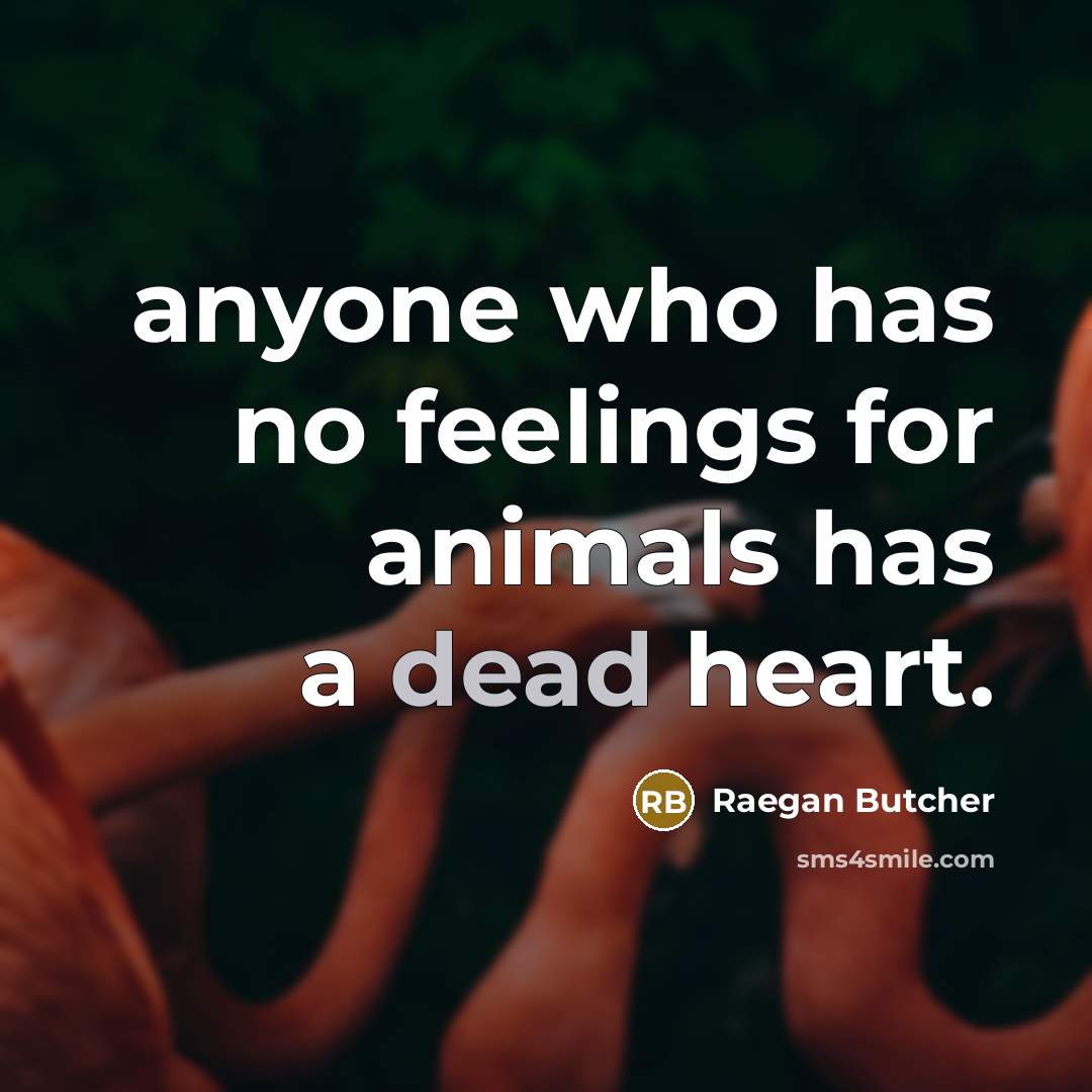 “anyone who has no feelings for animals has a dead…” quote by Raegan Butcher