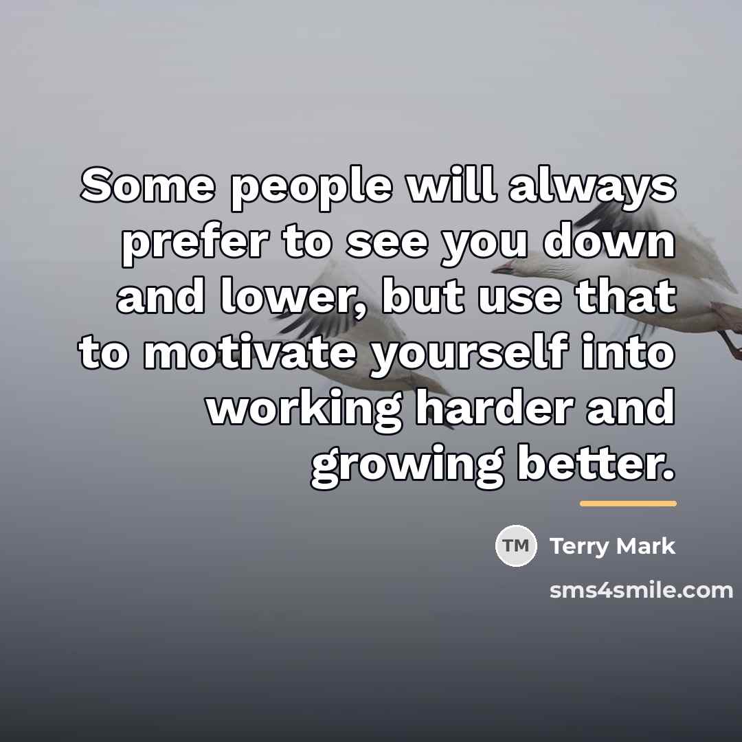 “Some people will always prefer to see you down and…” quote by Terry Mark