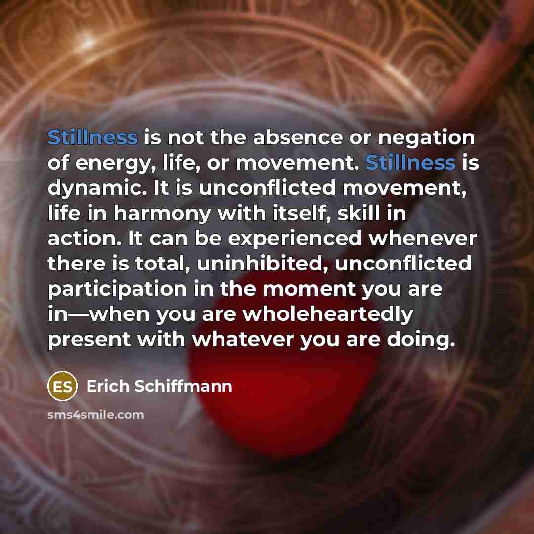 “Stillness is not the absence or negation of energy, life,…” quote by Erich Schiffmann