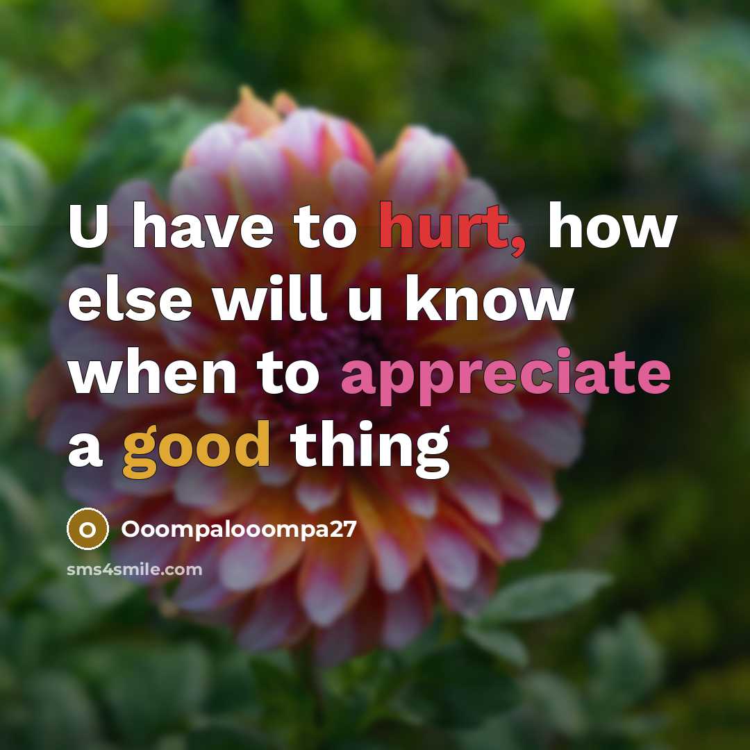 “U have to hurt, how else will u know when to appreciate a good thing” quote by Ooompalooompa27