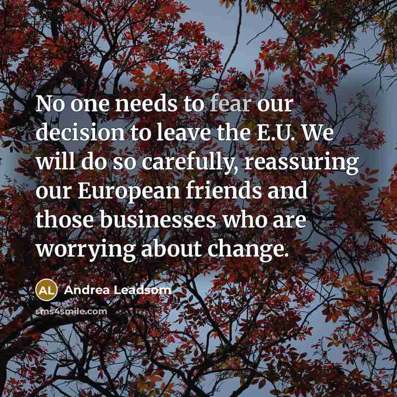 “No one needs to fear our decision to leave the…” quote by Andrea Leadsom