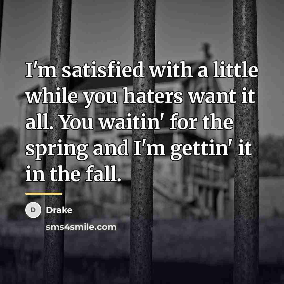 “I'm satisfied with a little while you haters want it…” quote by Drake