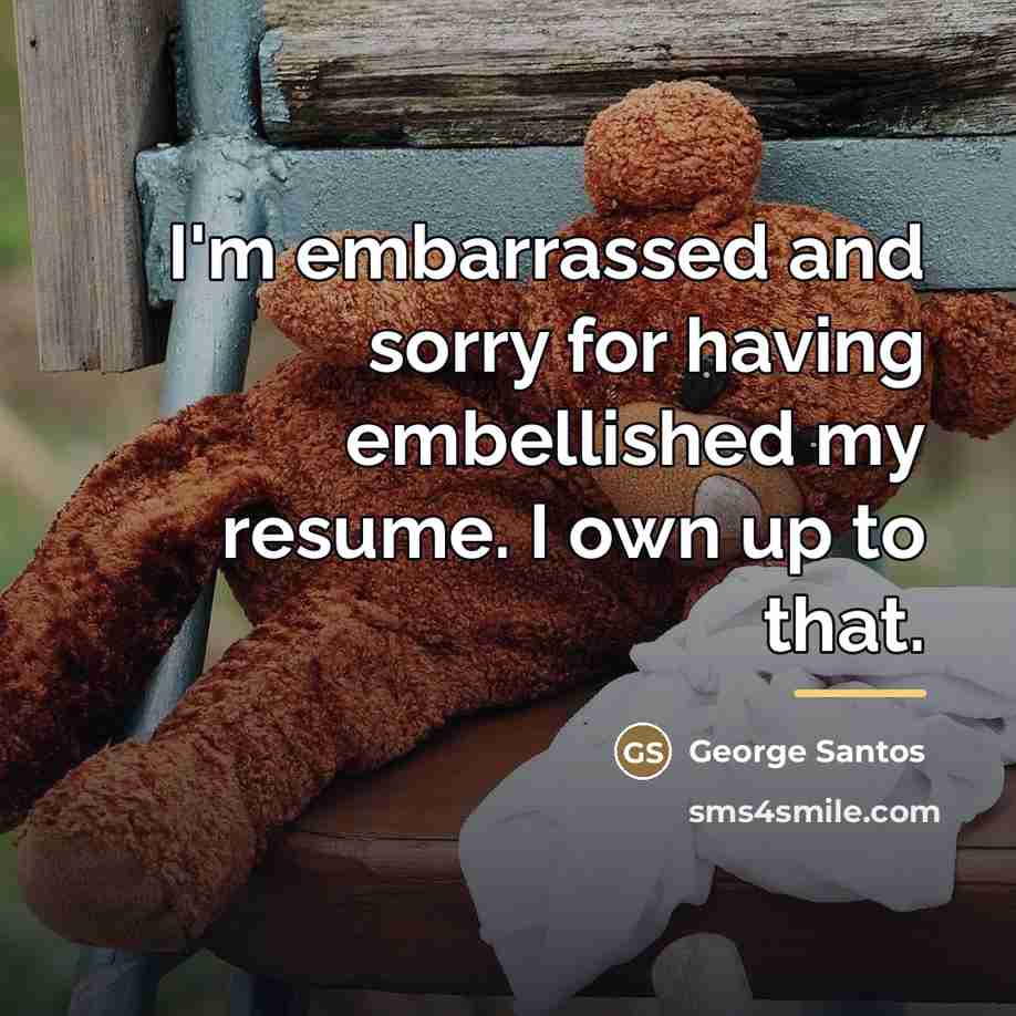 “I'm embarrassed and sorry for having embellished my resume. I…” quote by George Santos