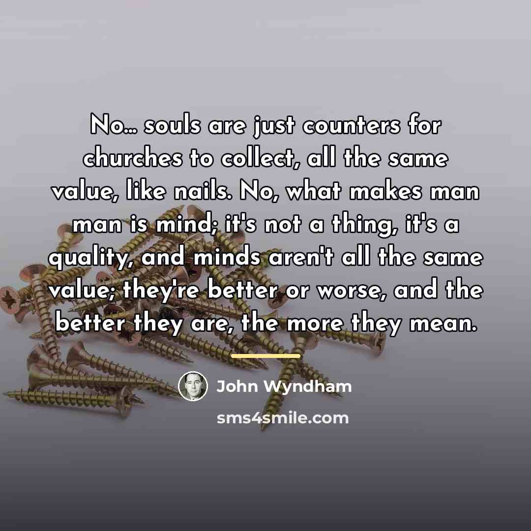 “No... souls are just counters for churches to collect, all…” quote by John Wyndham