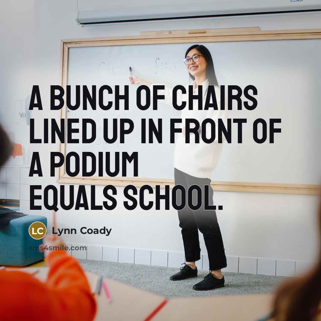 “A bunch of chairs lined up in front of a…” quote by Lynn Coady