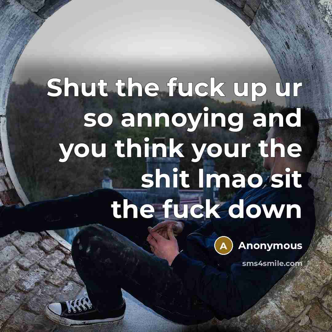 “Shut the fuck up ur so annoying and you think your the shit lmao sit the fuck down” quote by Anonymous
