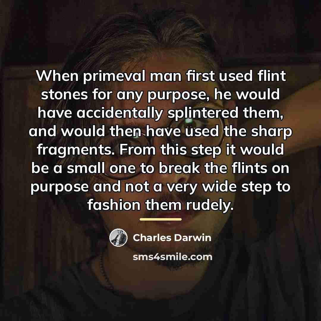 “When primeval man ﬁrst used ﬂint stones for any purpose,…” quote by Charles Darwin