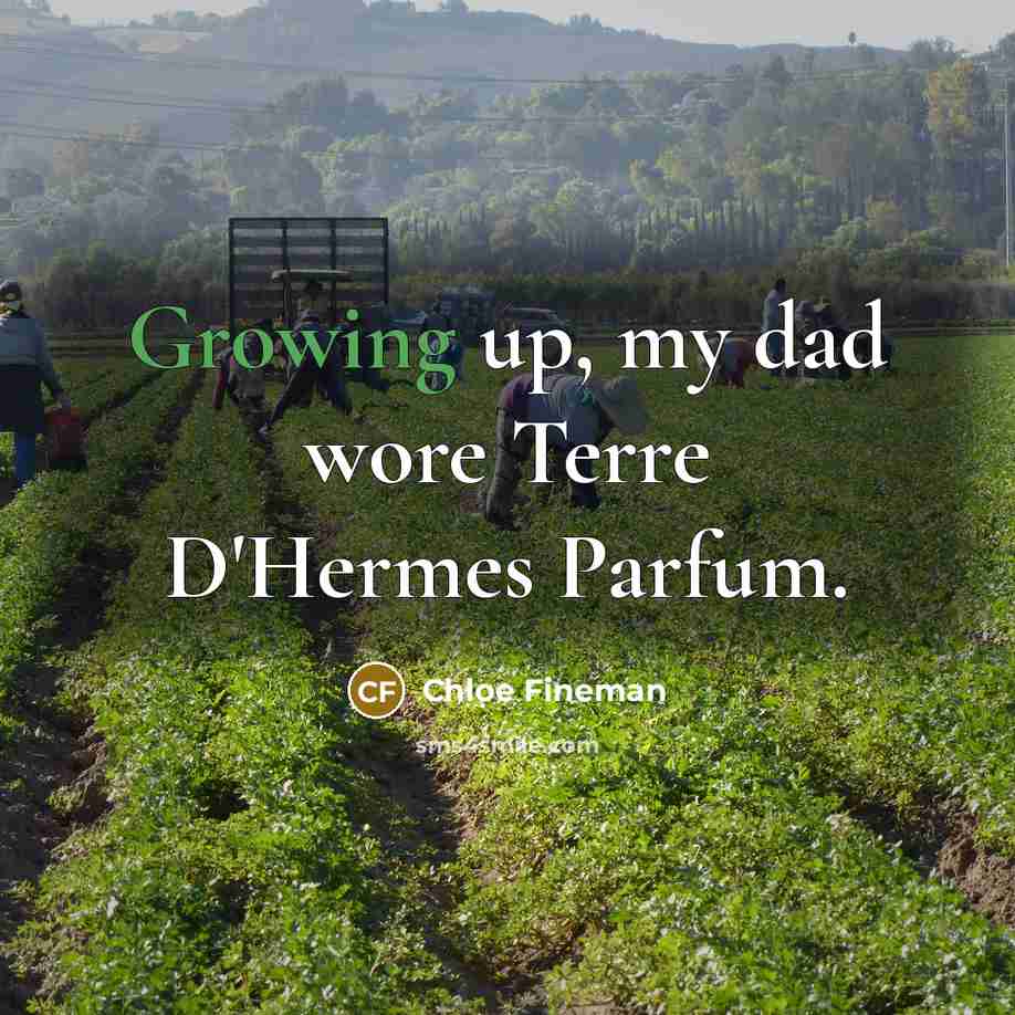 “Growing up, my dad wore Terre D'Hermes Parfum.…” quote by Chloe Fineman