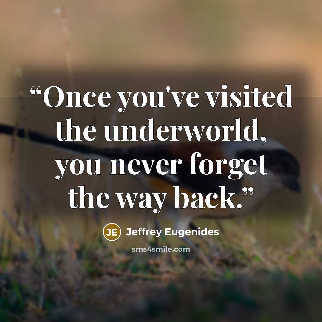“Once you've visited the underworld, you never forget the way back.” quote by Jeffrey Eugenides
