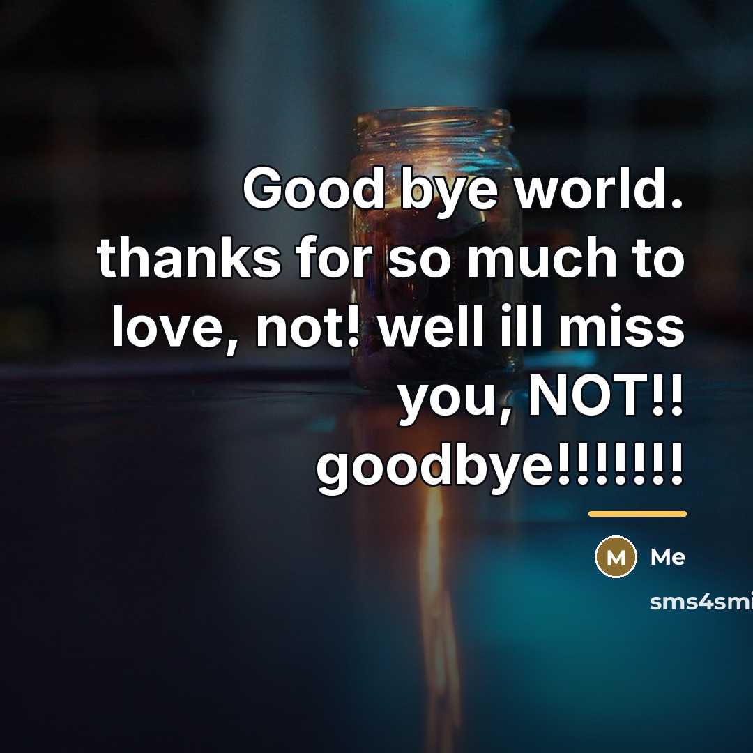 “Good bye world. thanks for so much to love, not!…” quote by Me