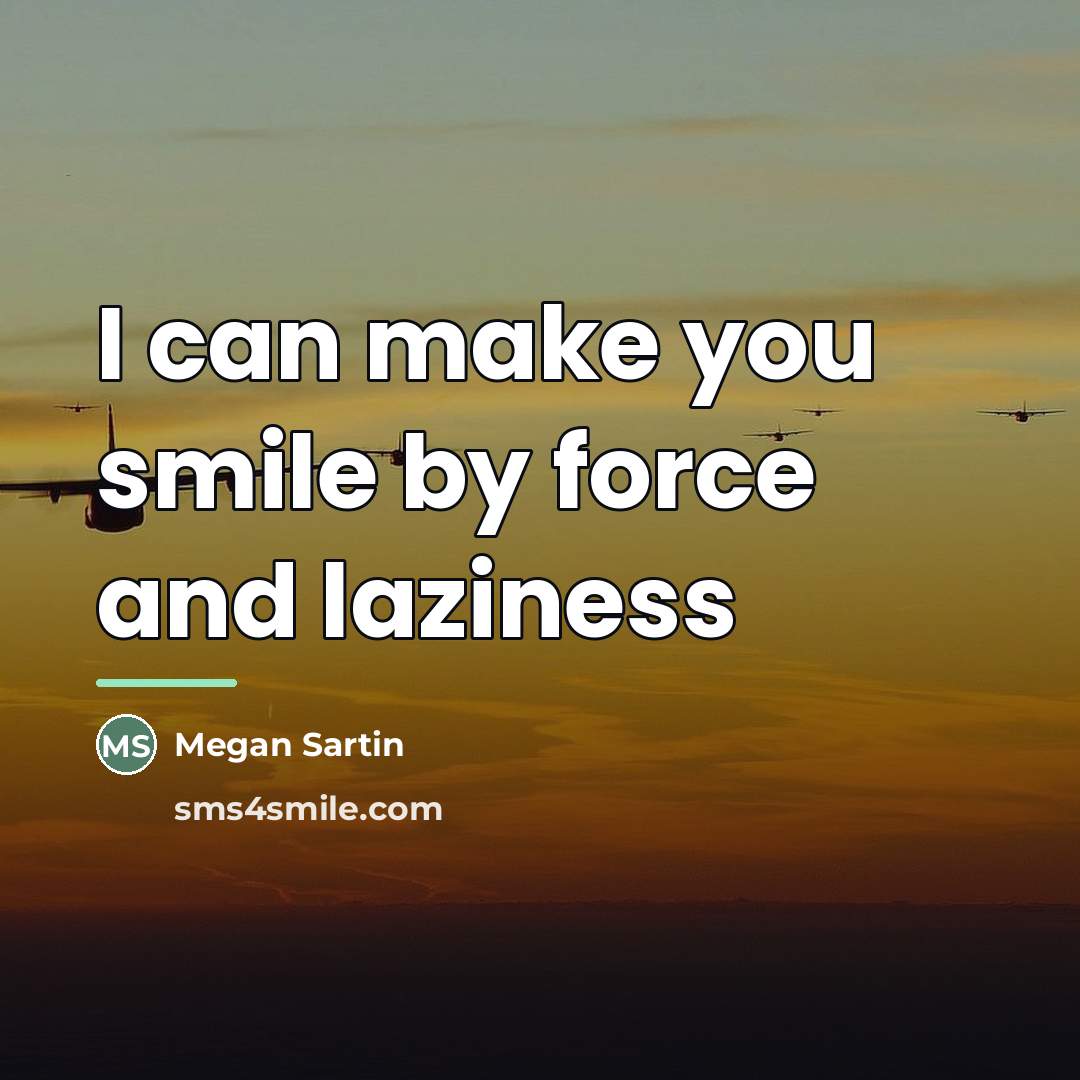 “I can make you smile by force and laziness…” quote by Megan Sartin