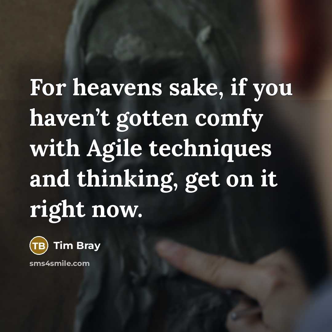 “For heavens sake, if you haven’t gotten comfy with Agile…” quote by Tim Bray