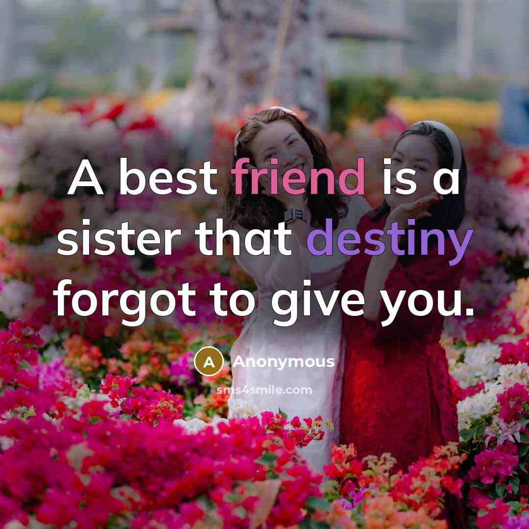“A best friend is a sister that destiny forgot to…” quote by Anonymous