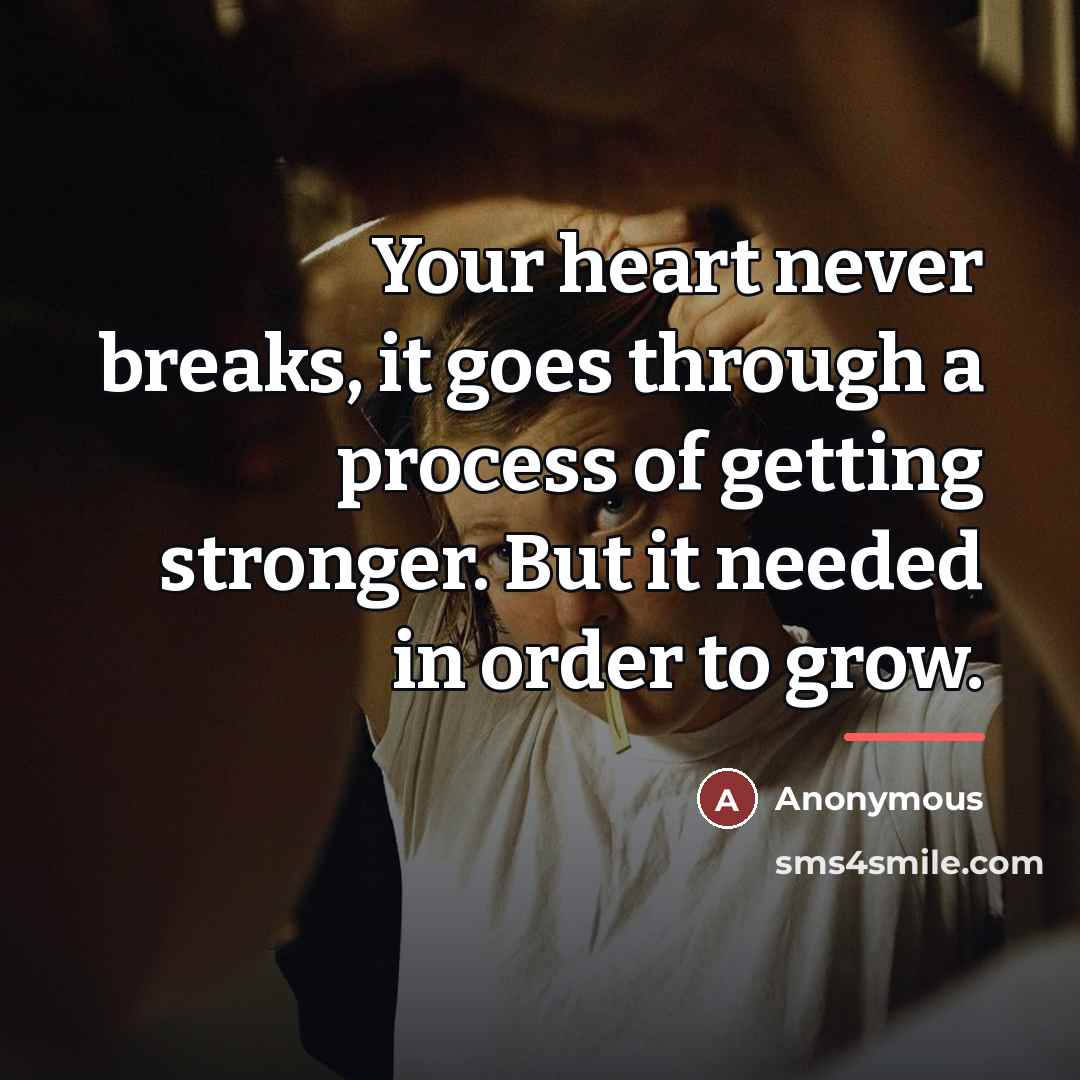 “Your heart never breaks, it goes through a process of…” quote by Anonymous