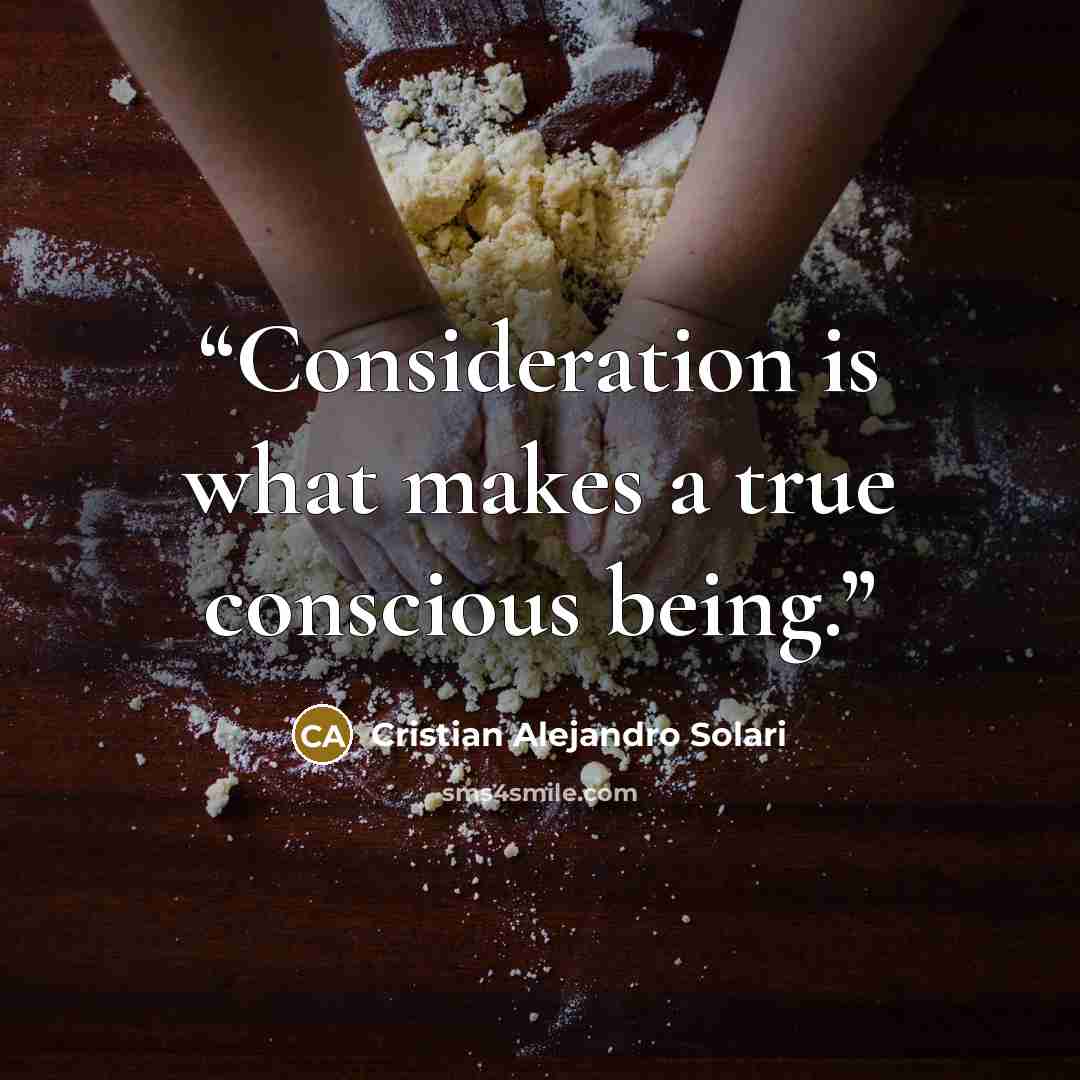 “Consideration is what makes a true conscious being.” quote by Cristian Alejandro Solari
