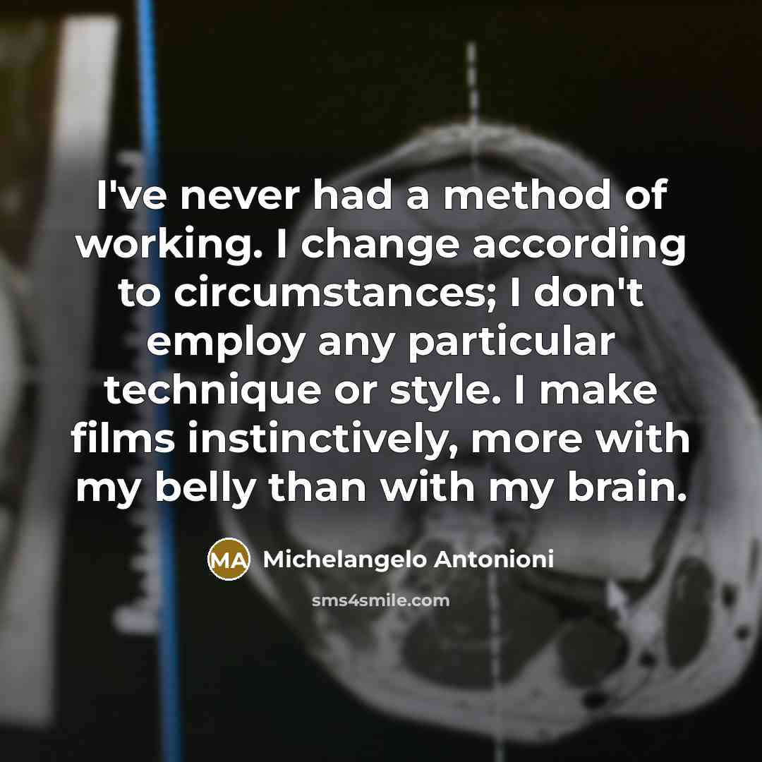 “I've never had a method of working. I change according…” quote by Michelangelo Antonioni
