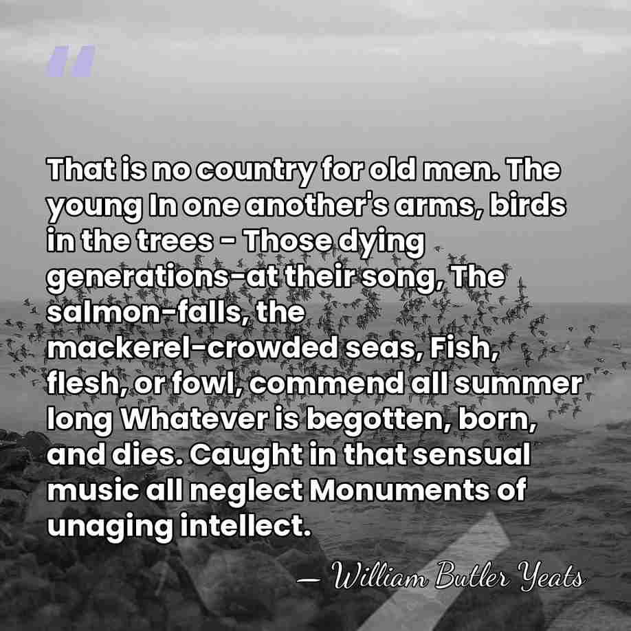 That is no country for old men. The young In one another's&hellip; - William Butler Yeats