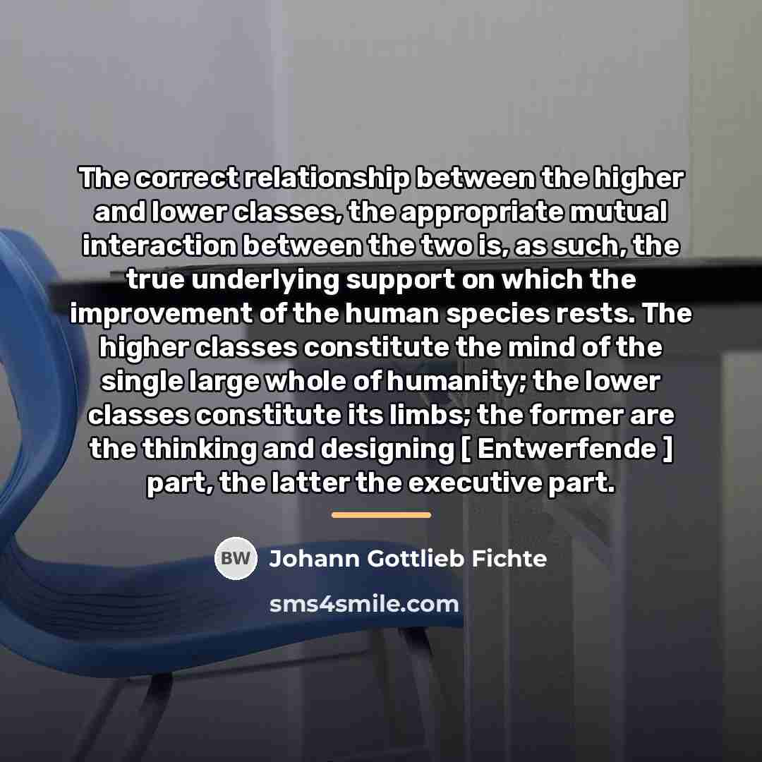 “The correct relationship between the higher and lower classes, the…” quote by Johann Gottlieb Fichte
