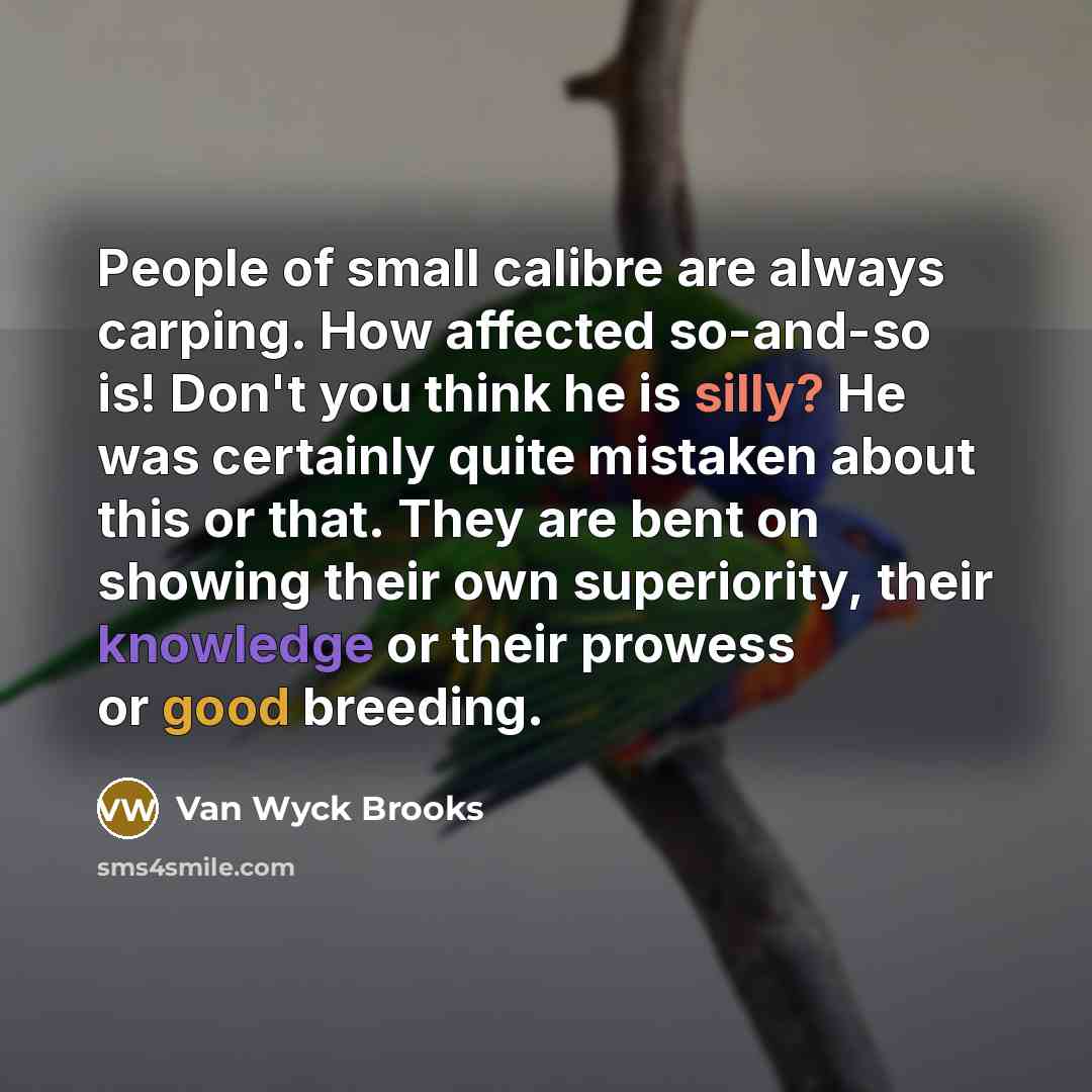 “People of small calibre are always carping. How affected so-and-so…” quote by Van Wyck Brooks