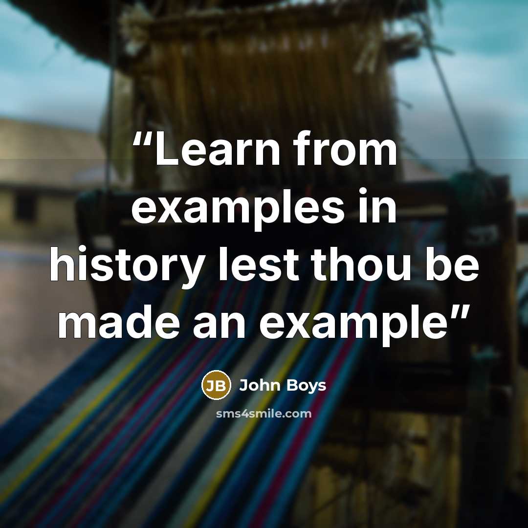 “Learn from examples in history lest thou be made an example” quote by John Boys