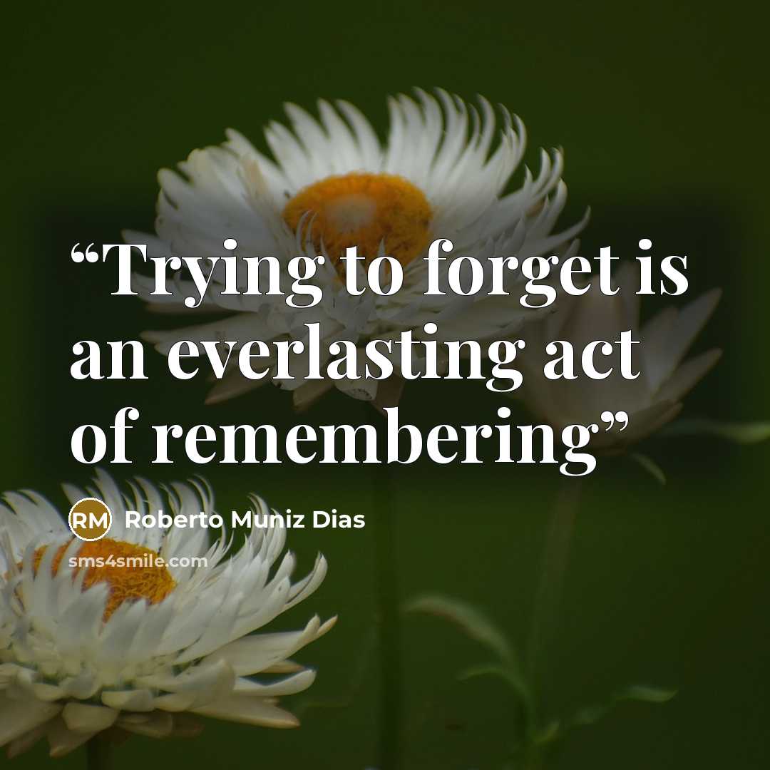 “Trying to forget is an everlasting act of remembering” quote by Roberto Muniz Dias