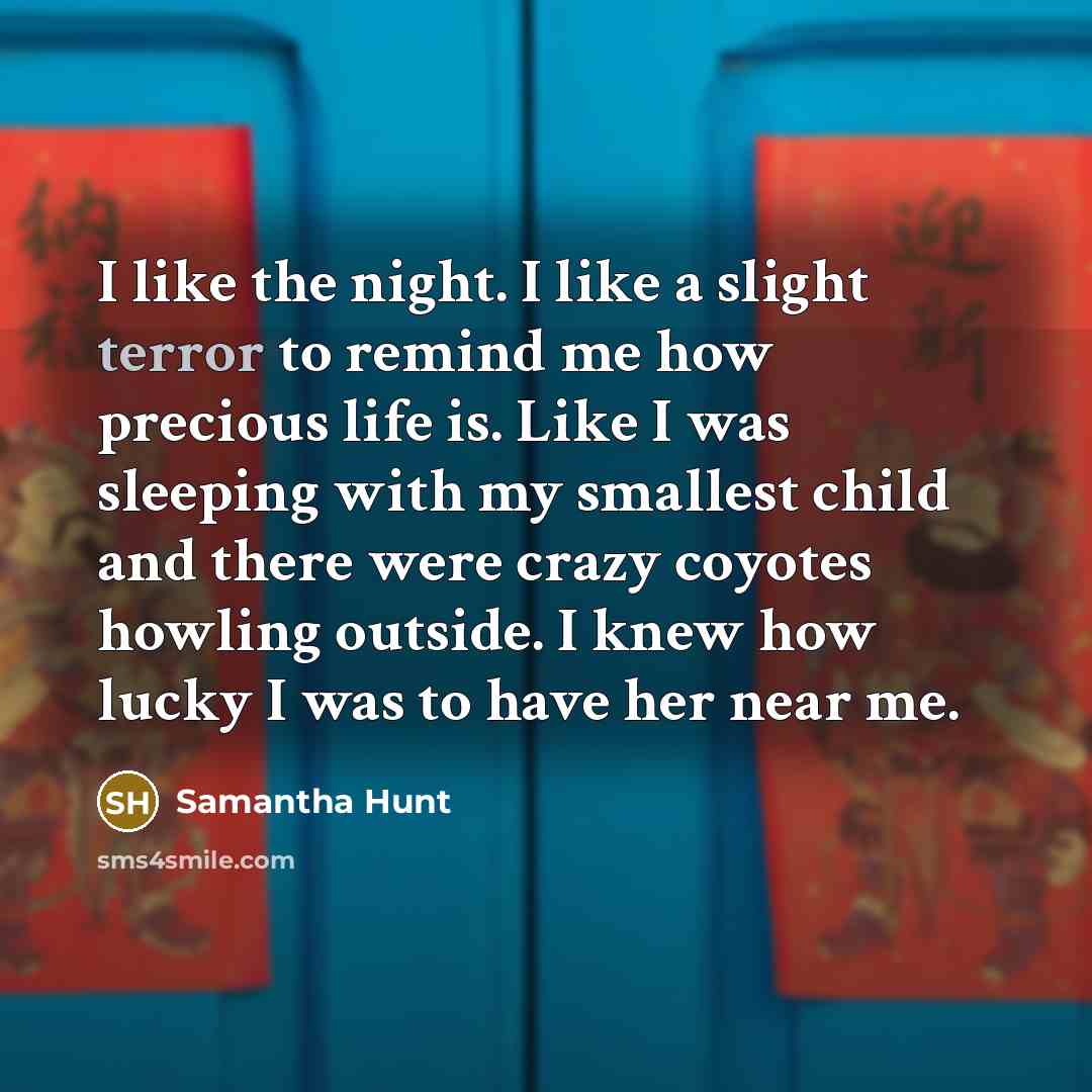 “I like the night. I like a slight terror to…” quote by Samantha Hunt