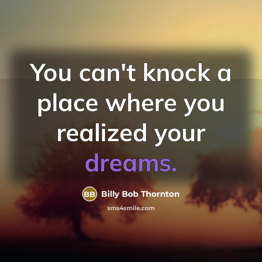 “You can't knock a place where you realized your dreams.…” quote by Billy Bob Thornton