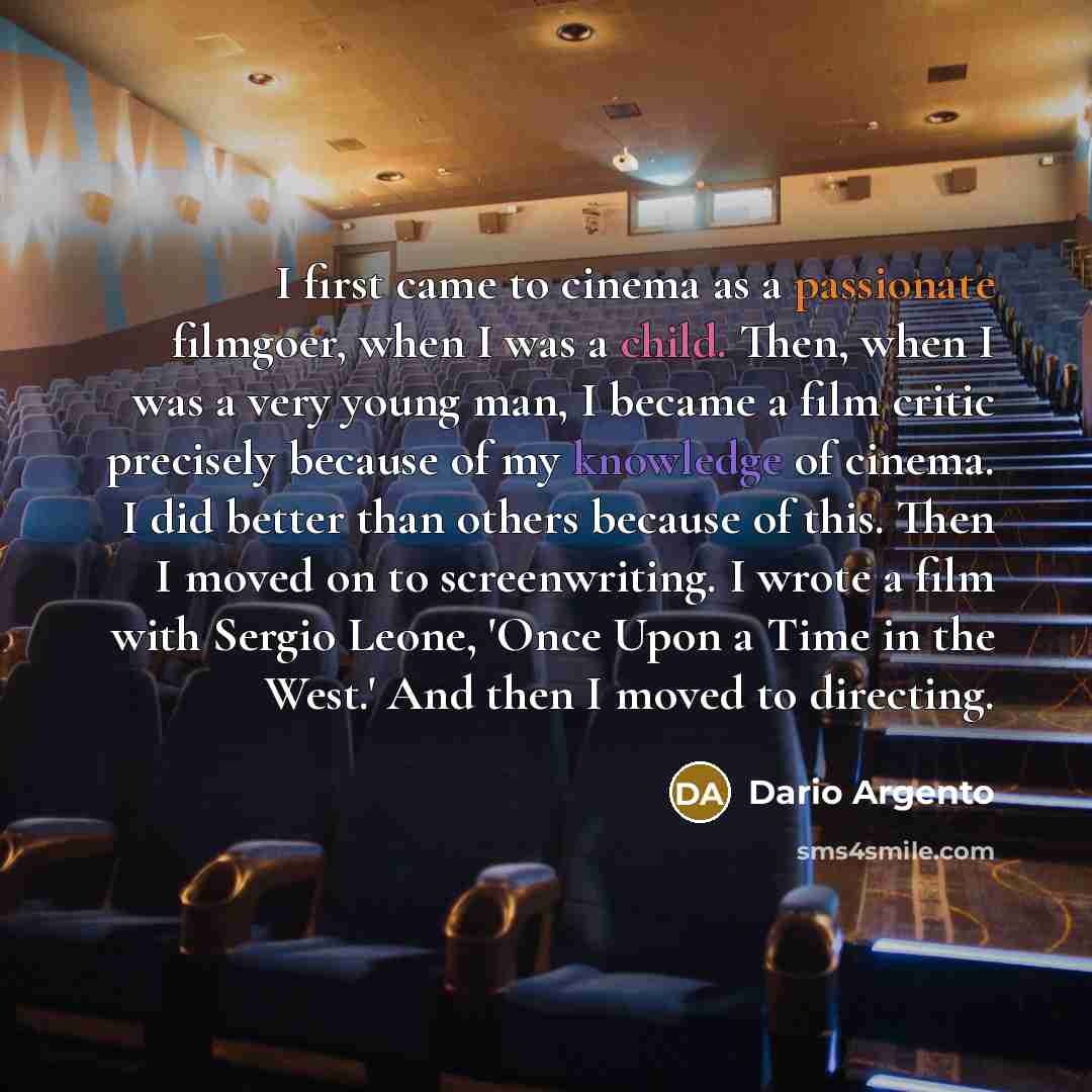 “I first came to cinema as a passionate filmgoer, when…” quote by Dario Argento