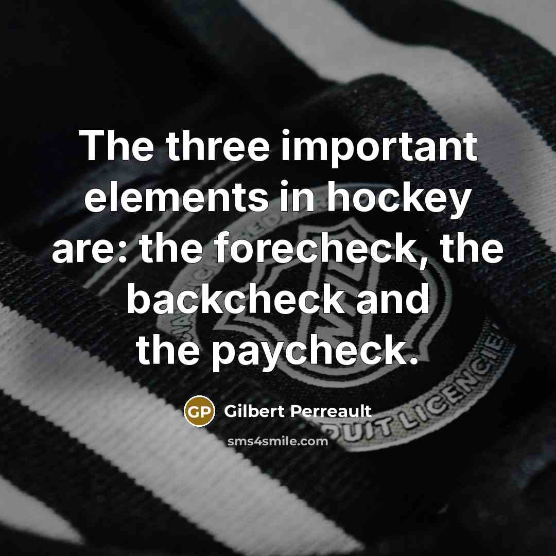 “The three important elements in hockey are: the forecheck, the backcheck and the paycheck.” quote by Gilbert Perreault