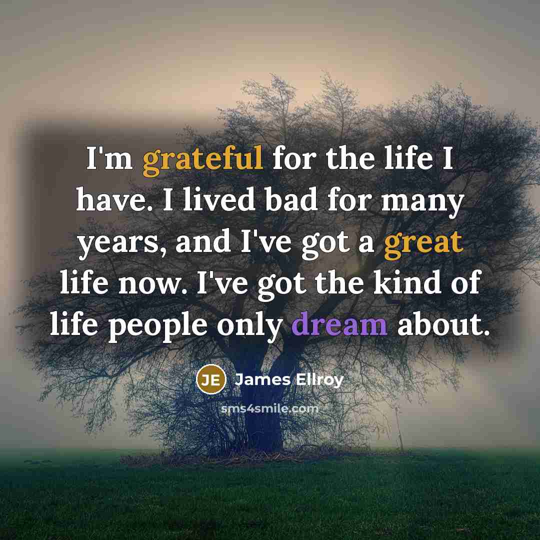 “I'm grateful for the life I have. I lived bad for many years, and I've got a great life now. I've got the kind of life people only dream about.” quote by James Ellroy
