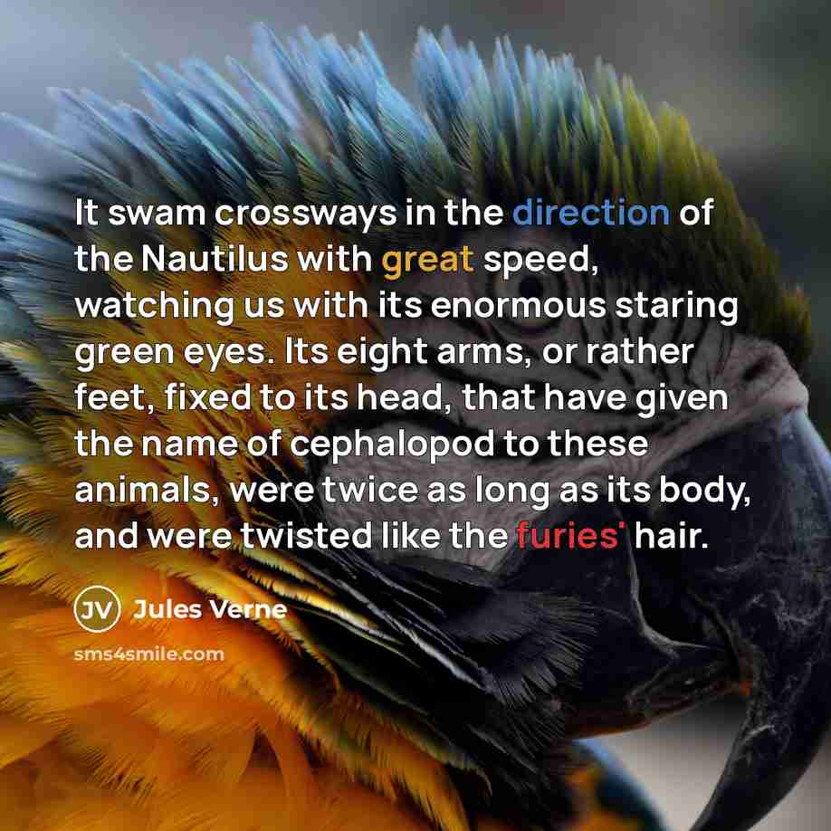 “It swam crossways in the direction of the Nautilus with…” quote by Jules Verne