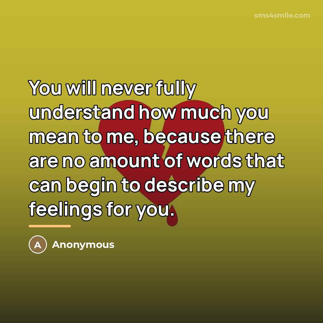 “You will never fully understand how much you mean to…” quote by Anonymous